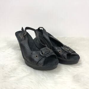 Indigo Clarks 9.5 M Womens Black Leather Slingback Peep Toe Heels